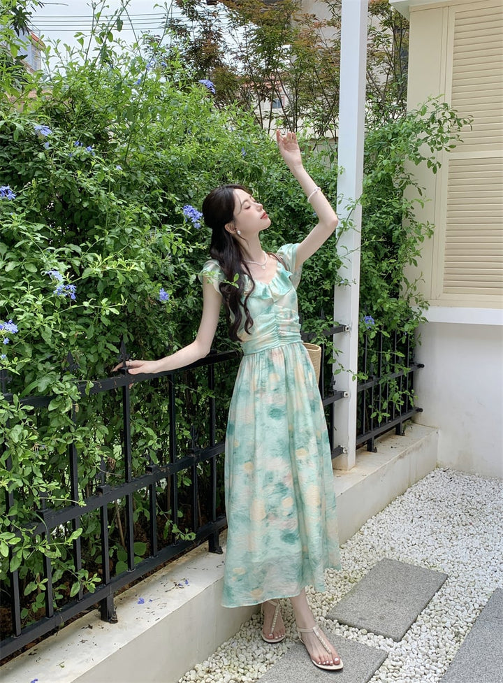 【dress】フリルプリントワンピース　M24463