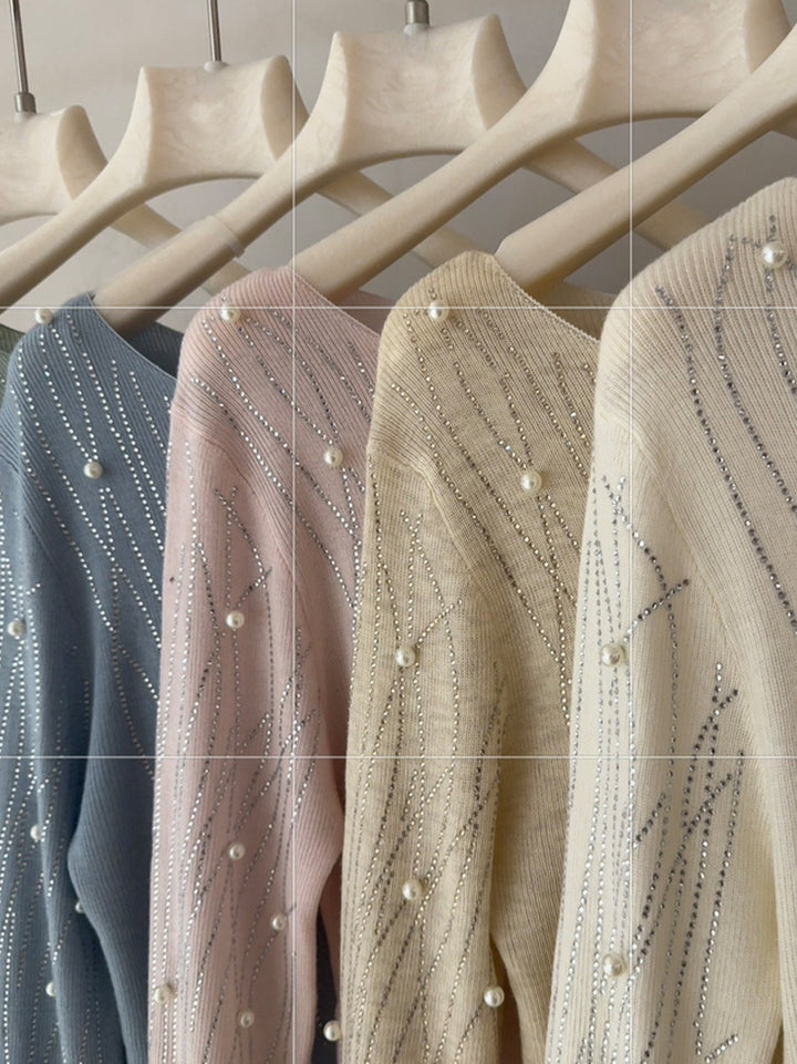 【tops】パール付きニットトップス Q9134
