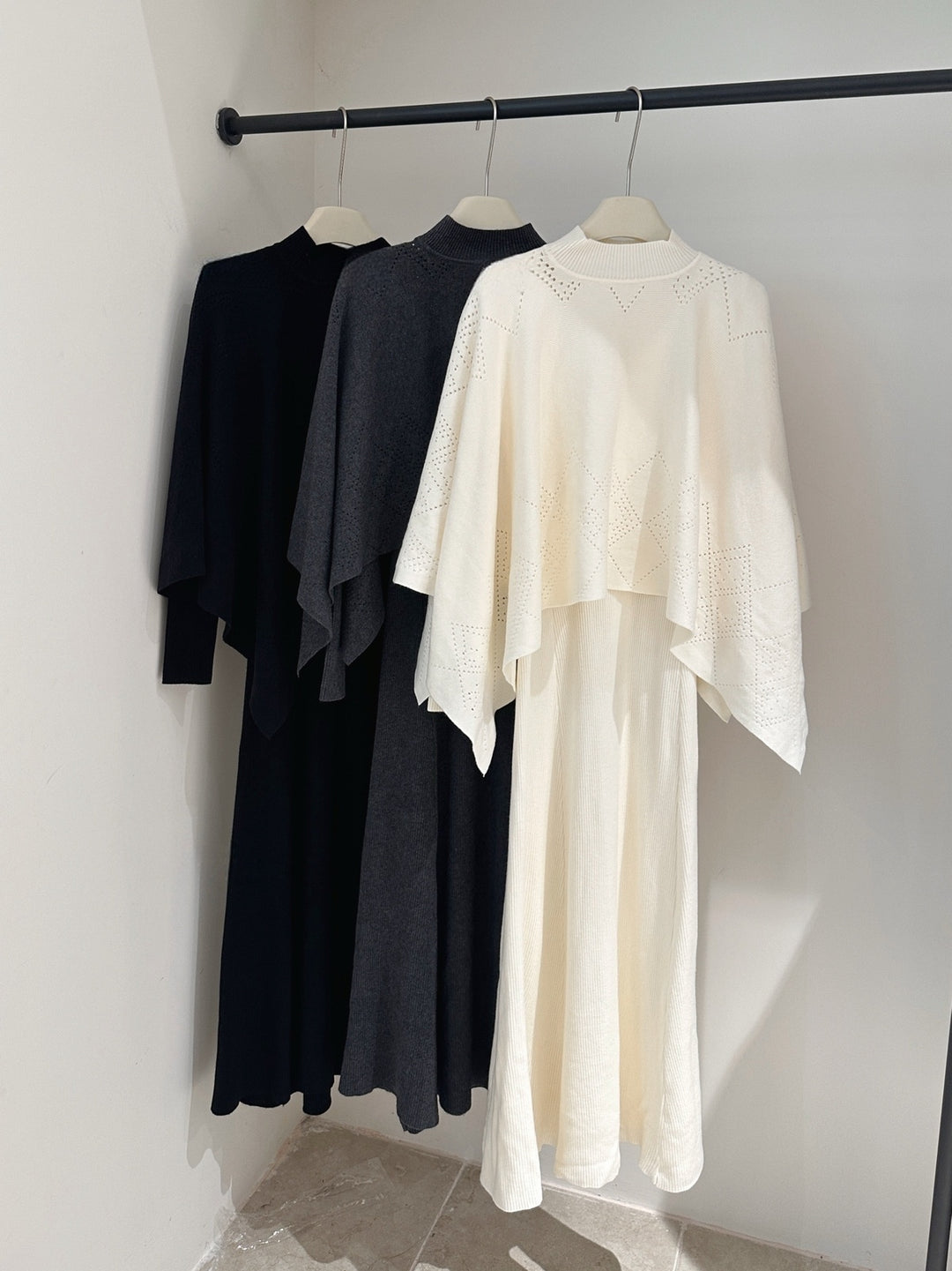 【set】ニットケープトップス×ロングニットワンピースセット Q9261
