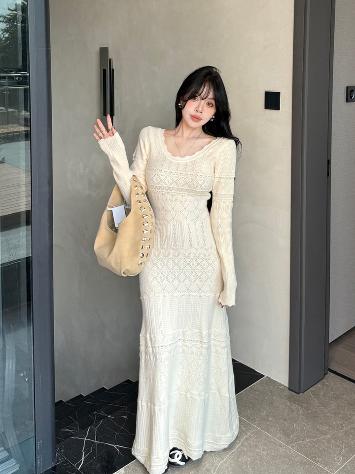 【dress】ロングアイレットニットワンピース Q9189