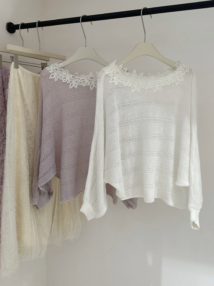 【tops】レースドッキングニットトップス Q8973