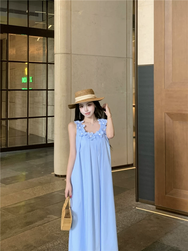 【dress】立体感フラワーロングキャミワンピース Q8570