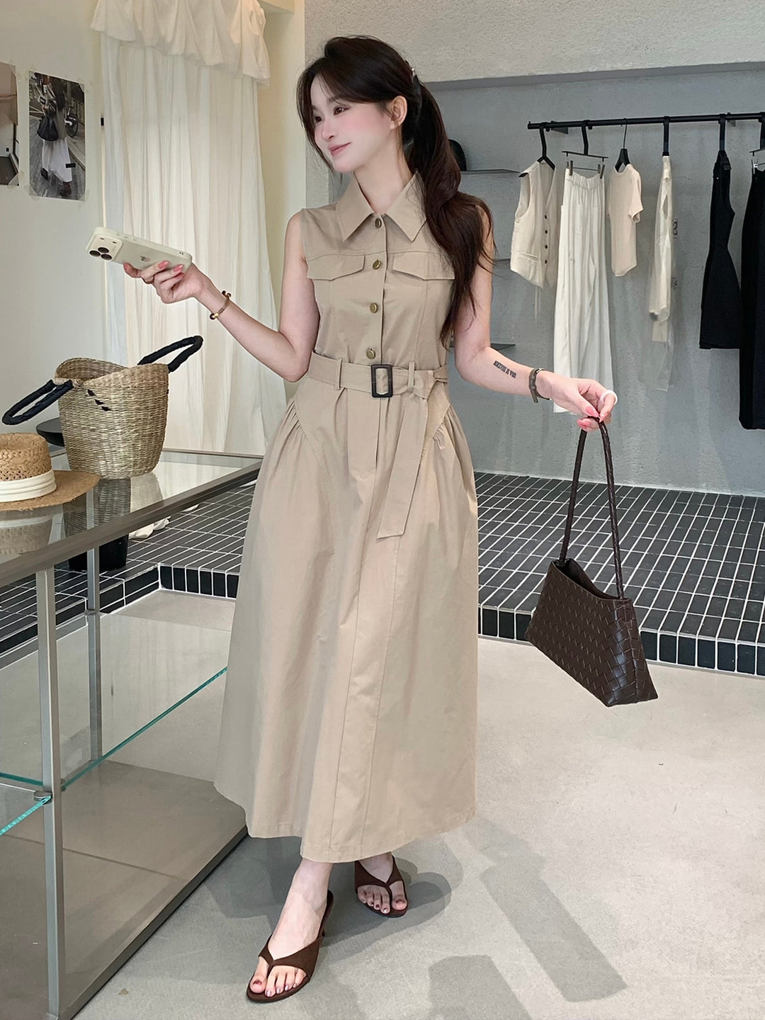 【dress】ノースリーブAラインワンピース Q8655