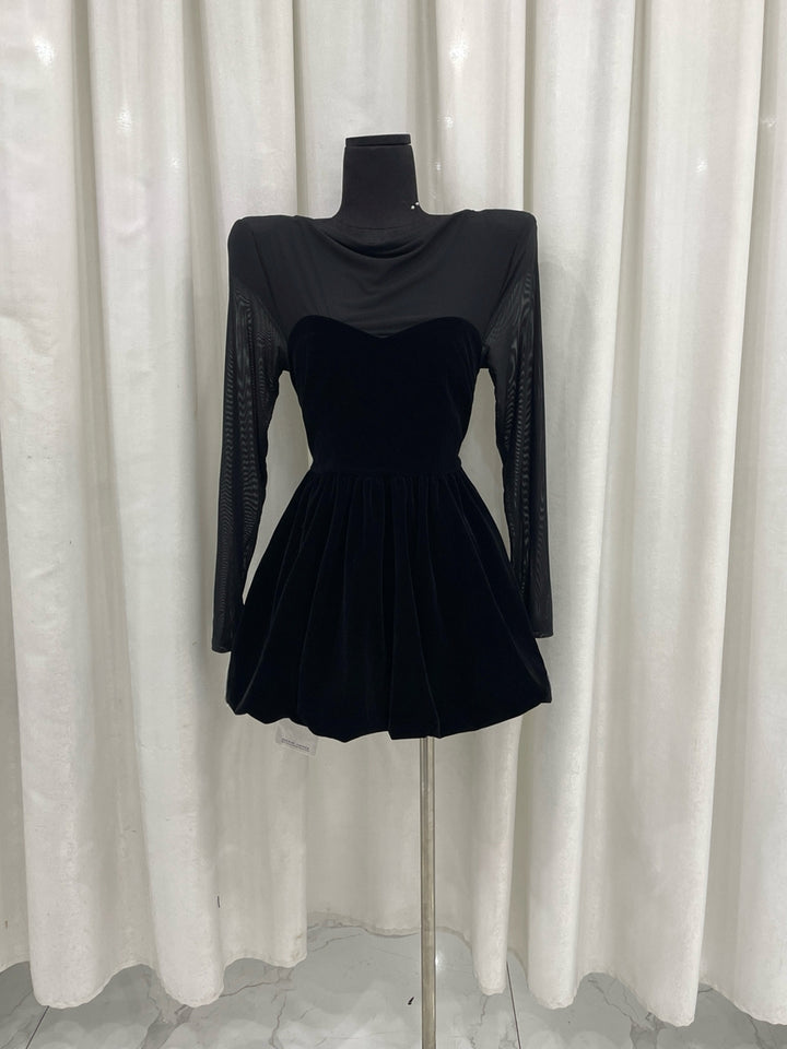 【dress】シアーチュールドッキングバルーンワンピース Q9090