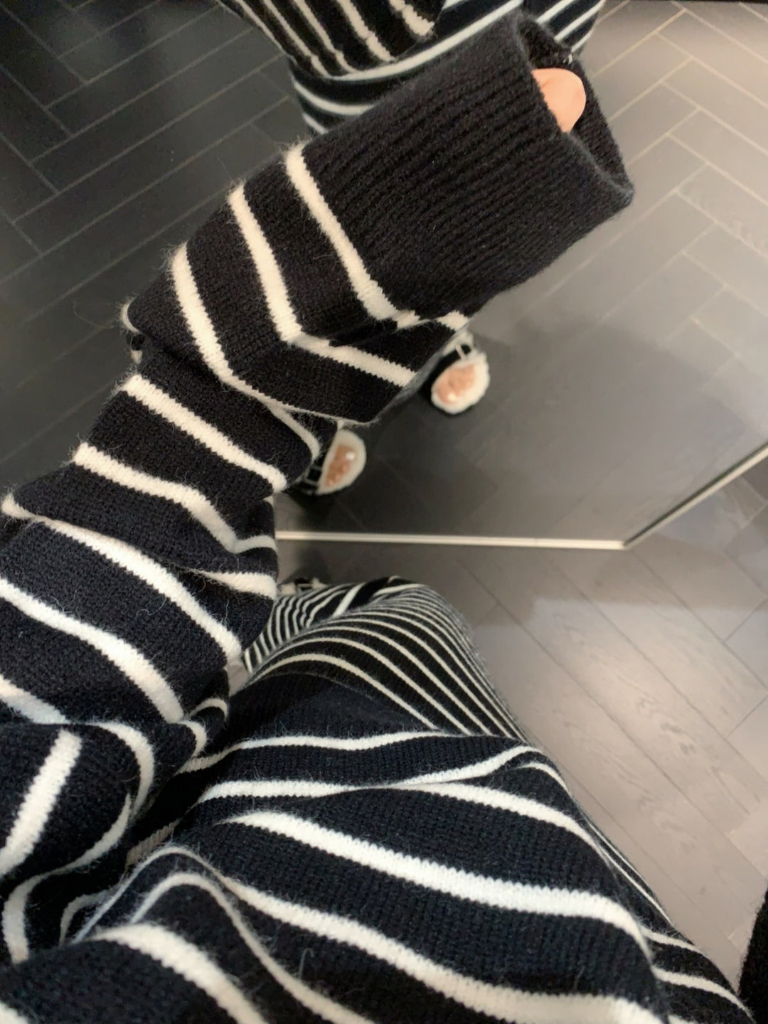 【set】ボーダー柄ニットトップス×ロングスカートセット Q9283