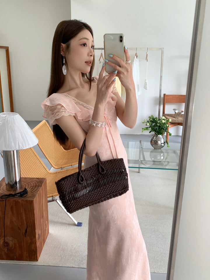 【dress】レースドッキングフラッタースリーブワンピース Q8658