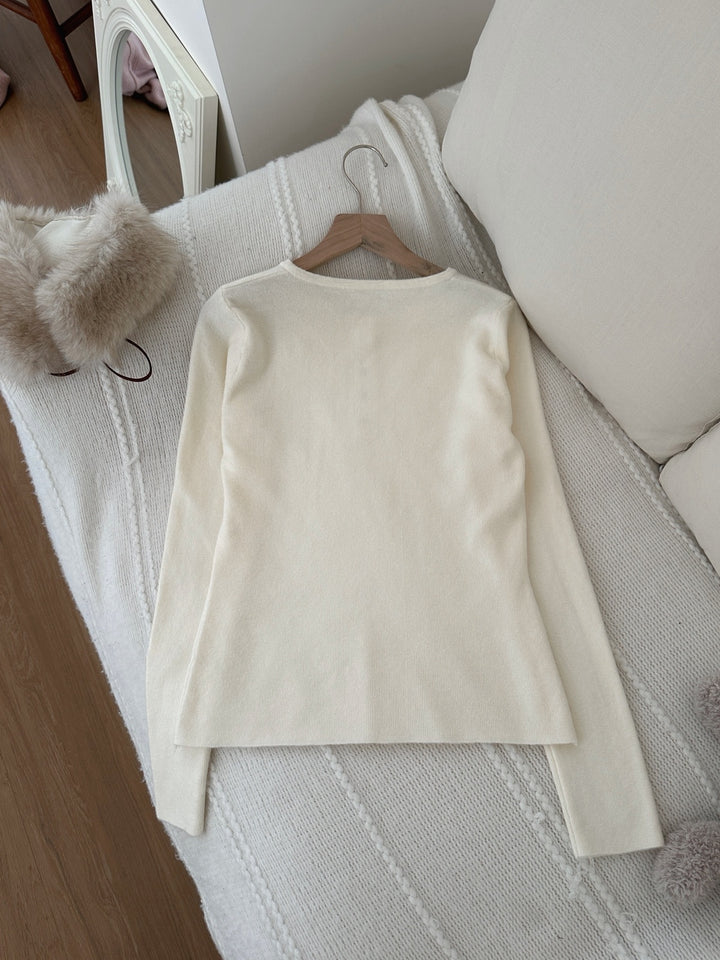 【tops】ファースカーフ付きニットトップス Q9324