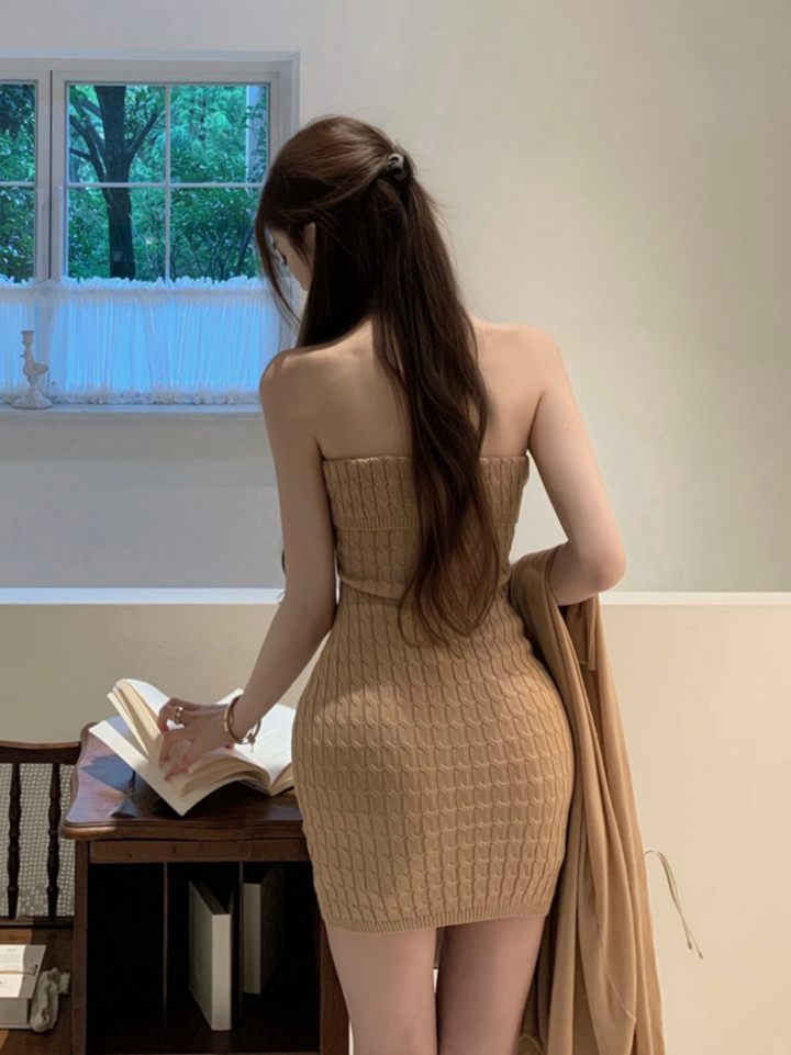 【set】ニットチューブドレス×ロングカーディガンセット Q9272