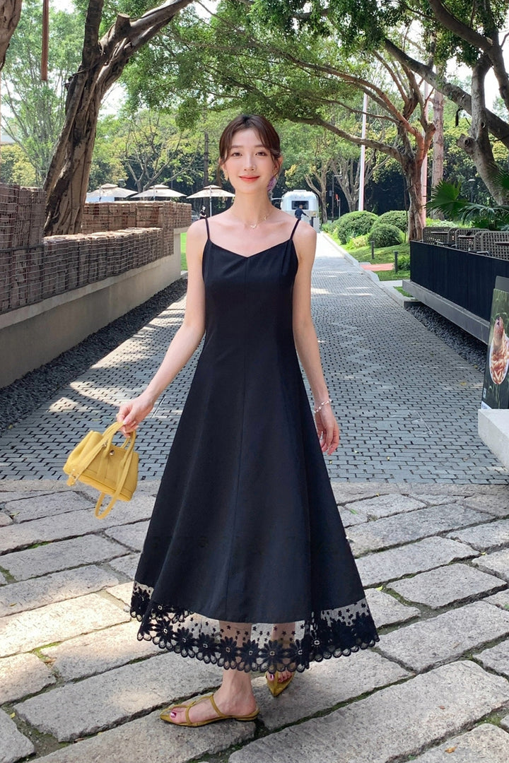【dress】レースドッキングロングキャミワンピース Q8680
