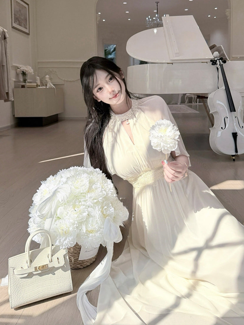 【dress】パール付きロングワンピース Q8684