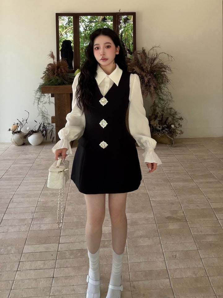 【dress】ラインストーン付きベストワンピース Q9087
