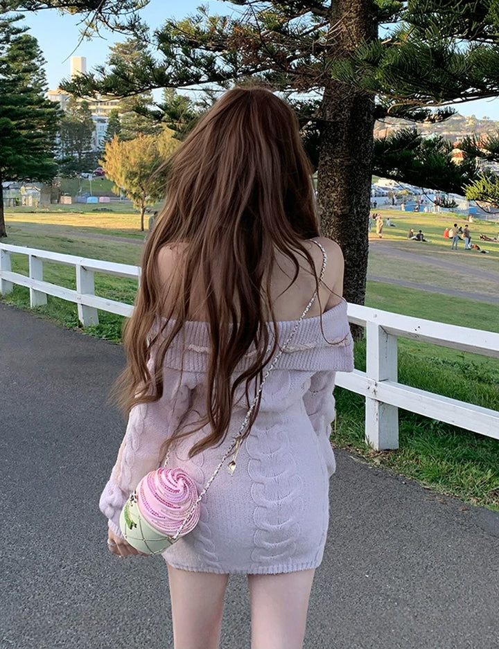 【dress】オフショルダーニットワンピース Q9226