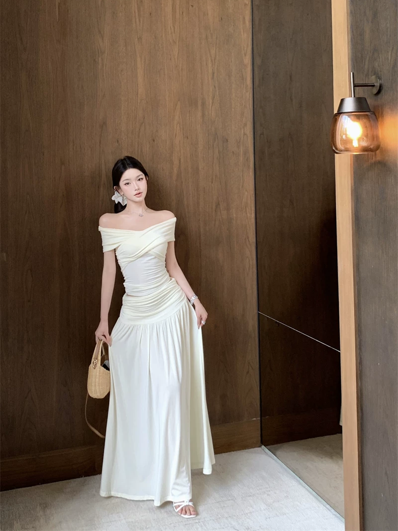 【set】クロスネックトップス×ロングスカートセット Q8566