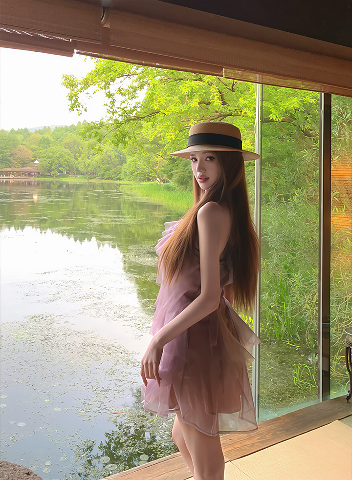 【dress】ワンショルダーチュールティアードワンピース Q8603