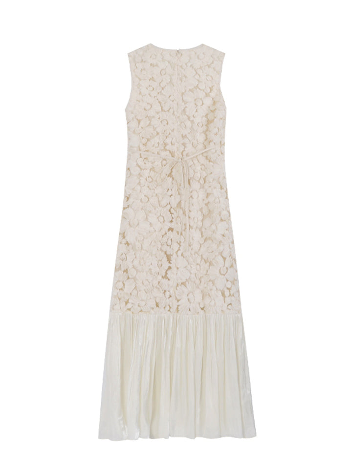 【dress】Vネックチュールドッキングロングベストワンピース Q8824