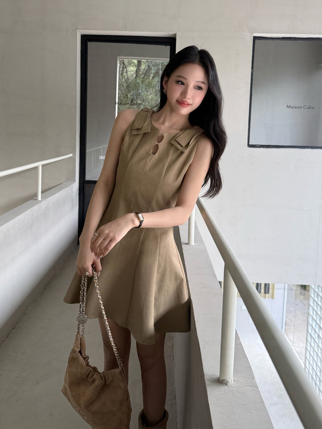 【dress】リボン付きミニベストワンピース Q8667