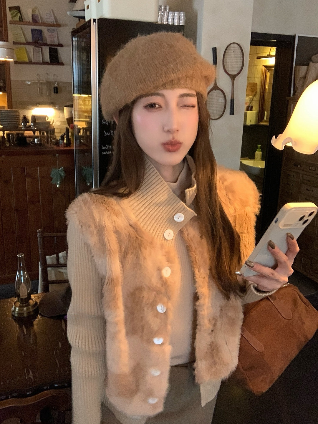 【outer】ファードッキングニットカーディガン Q9268