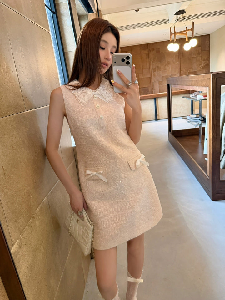 【dress】レースドッキングノースリーブワンピース Q8996