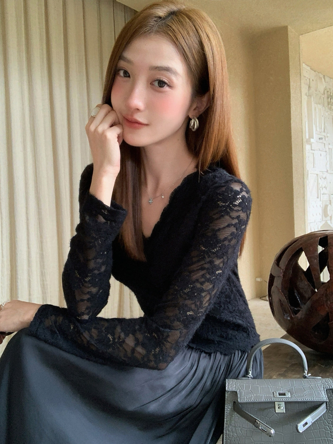 【dress】レースドッキングロングワンピース Q9109