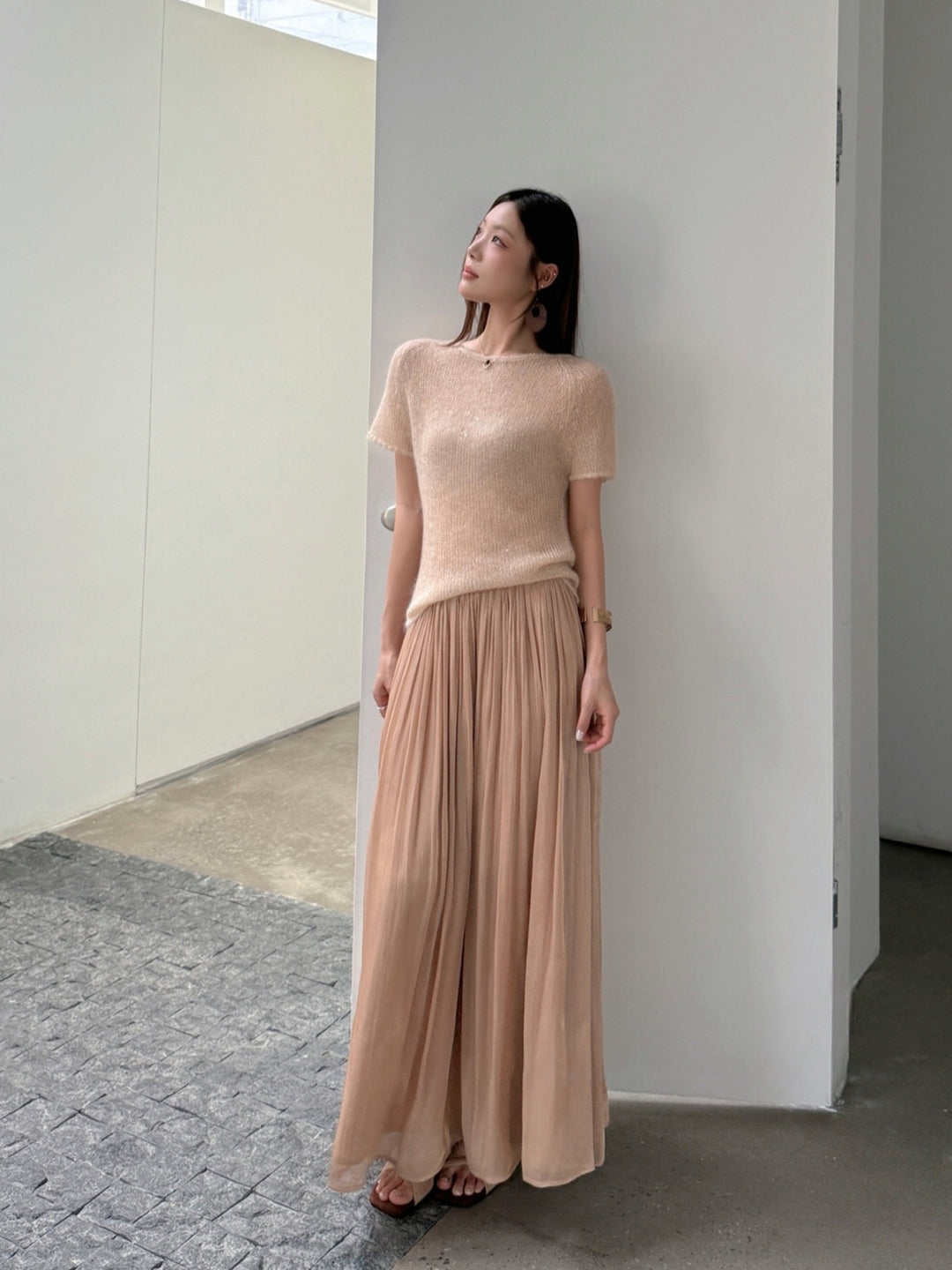 【tops】バックリボン半袖ニットトップス Q8979