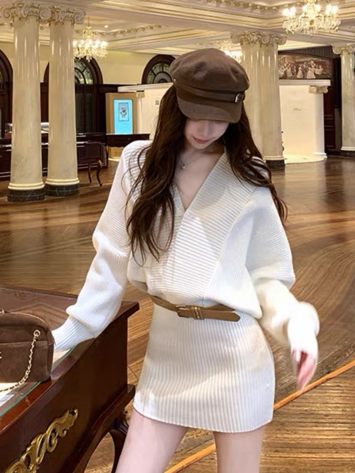 【dress】クロスネックニットワンピース Q9312
