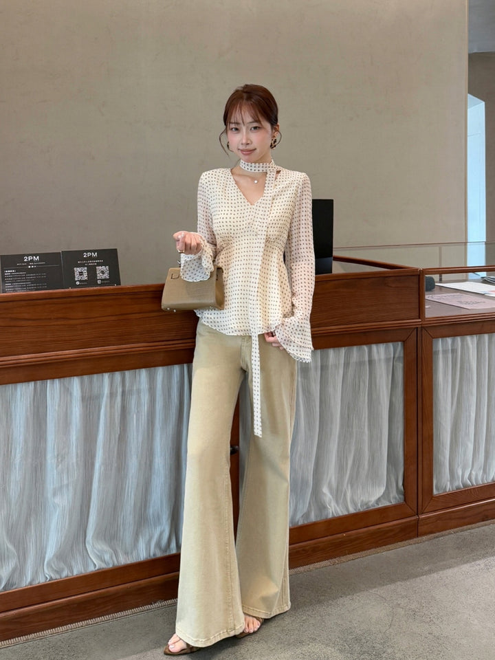 【tops】スカーフ付きvネックトップス Q9048