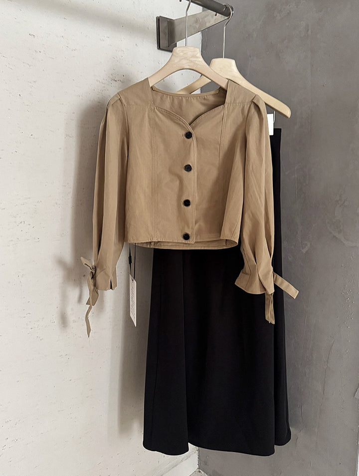 【set】袖リボン付きトップス×ロングスカートセット Q8967