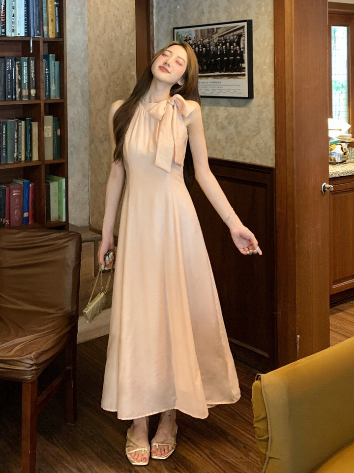 【dress】ノースリーブリボン付きロングワンピース Q8663