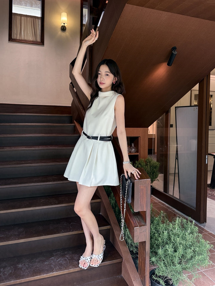 【dress】ベルト付きノースリーブミニワンピース Q8669