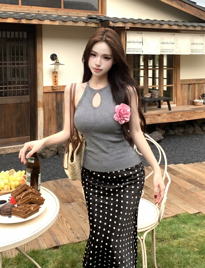 【tops】フロントカットニットキャミソール Q8596