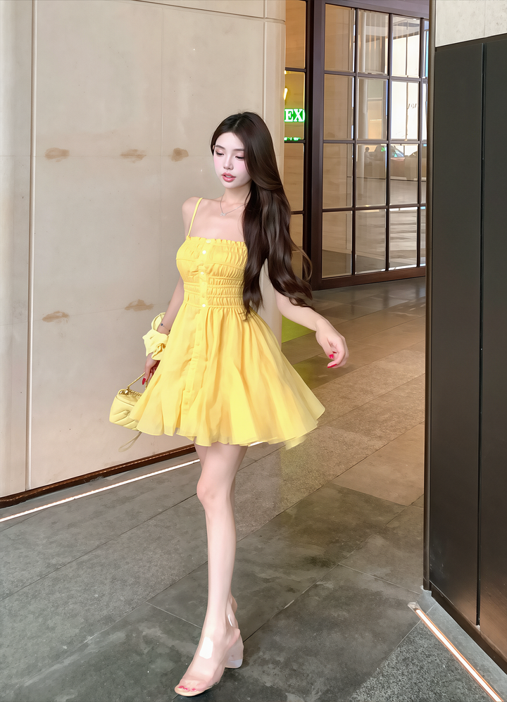 【dress】ギャザーフリルキャミワンピース Q8602