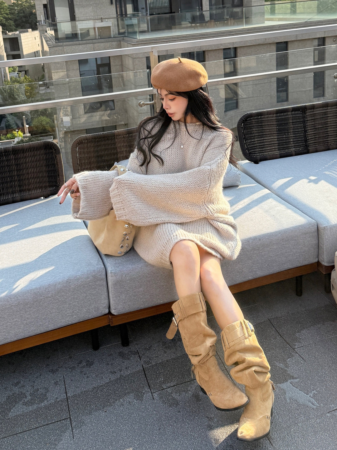 【tops】3色展開ロングニットトップス Q9188
