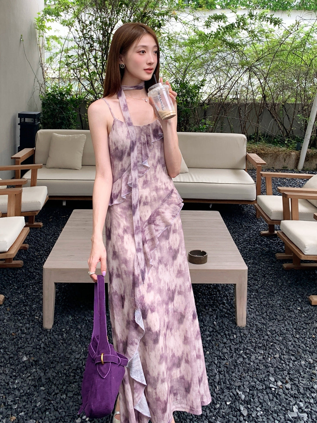 【dress】スカーフ付きロングキャミワンピース Q8999