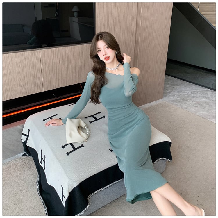 【set】美感いっぱい✿ ✿2点セット長袖ワンピース+キャミワンピース　M16939