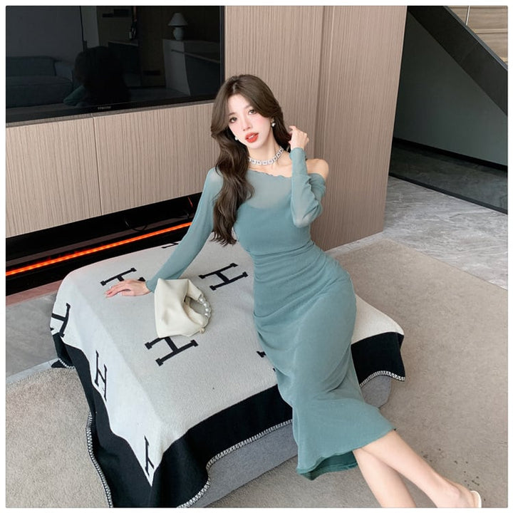 【set】美感いっぱい✿ ✿2点セット長袖ワンピース+キャミワンピース　M16939