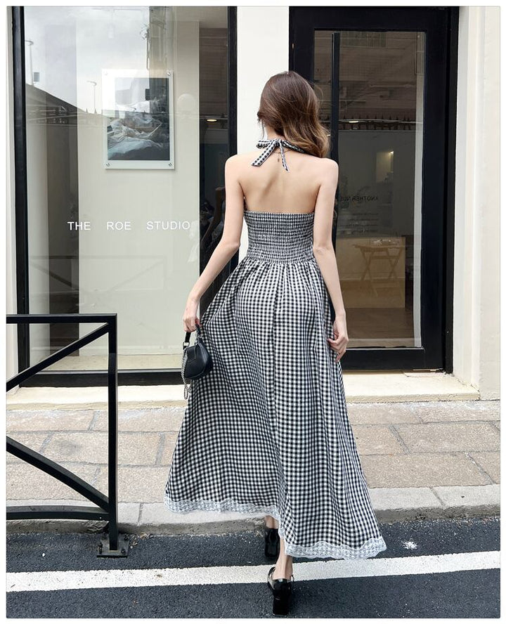 【dress】レース切り替えホルターネックワンピース　M29995