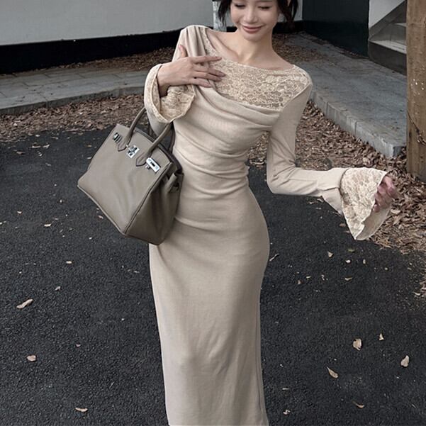 【dress】レース切り替えワンピース　M27846