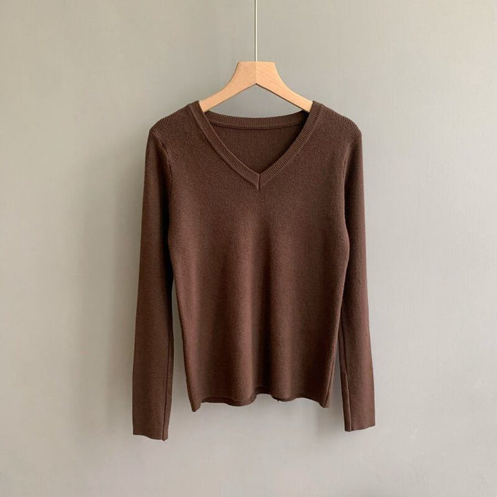 【tops】Vネックニット長袖Tシャツ　M29415
