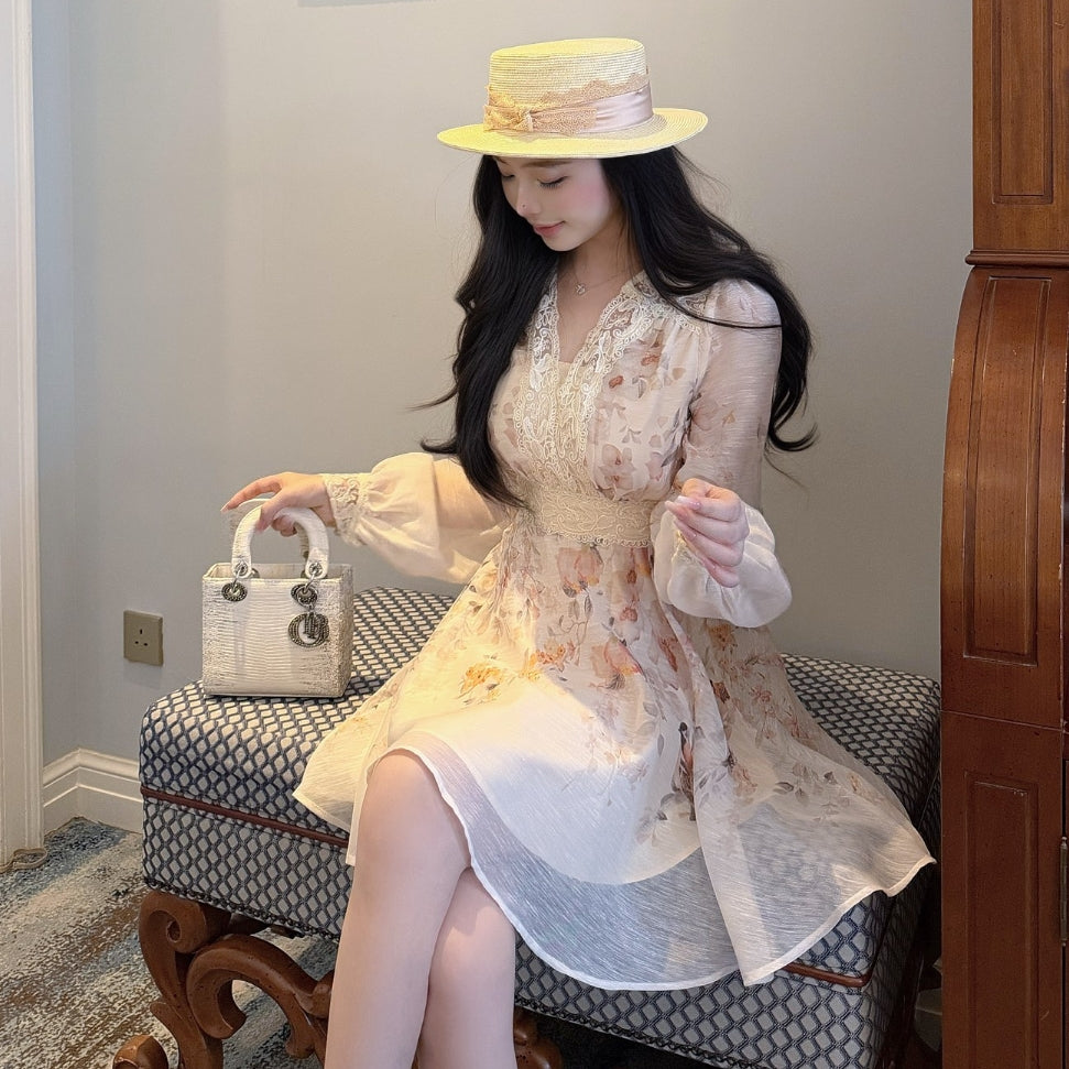 【dress】レースドッキングフラワーミニワンピース   K0629