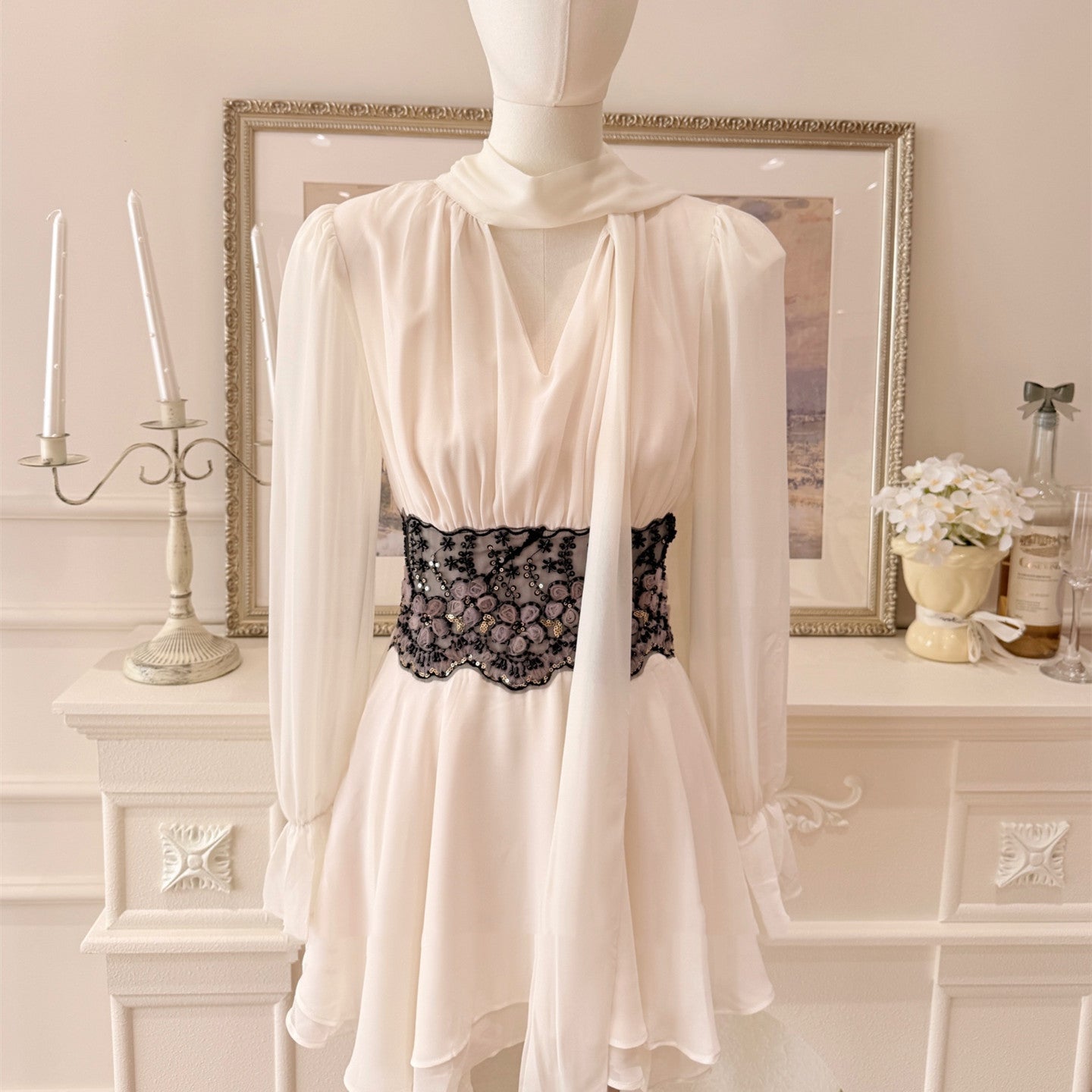 dress】レースドッキングシフォンミニワンピース N3767 – NANASTYLE
