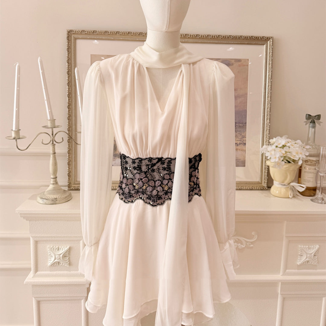 【dress】レースドッキングシフォンミニワンピース   N3767