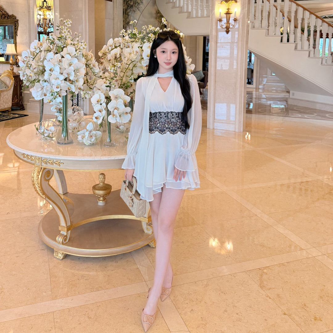 【dress】レースドッキングシフォンミニワンピース   N3767