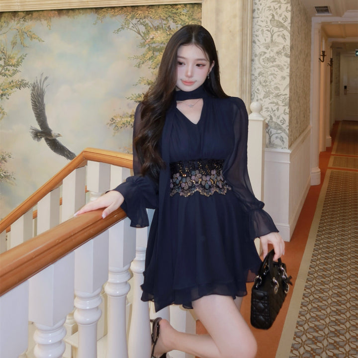 【dress】レースドッキングシフォンミニワンピース   N3767