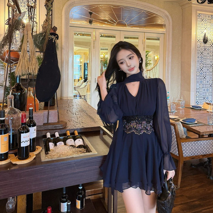 【dress】レースドッキングシフォンミニワンピース   N3767