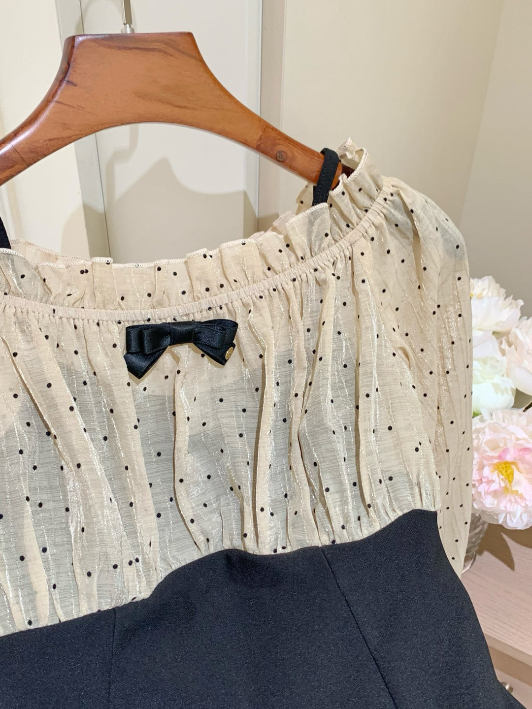 【dress】オフショルドットドッキングミニワンピース   N3772