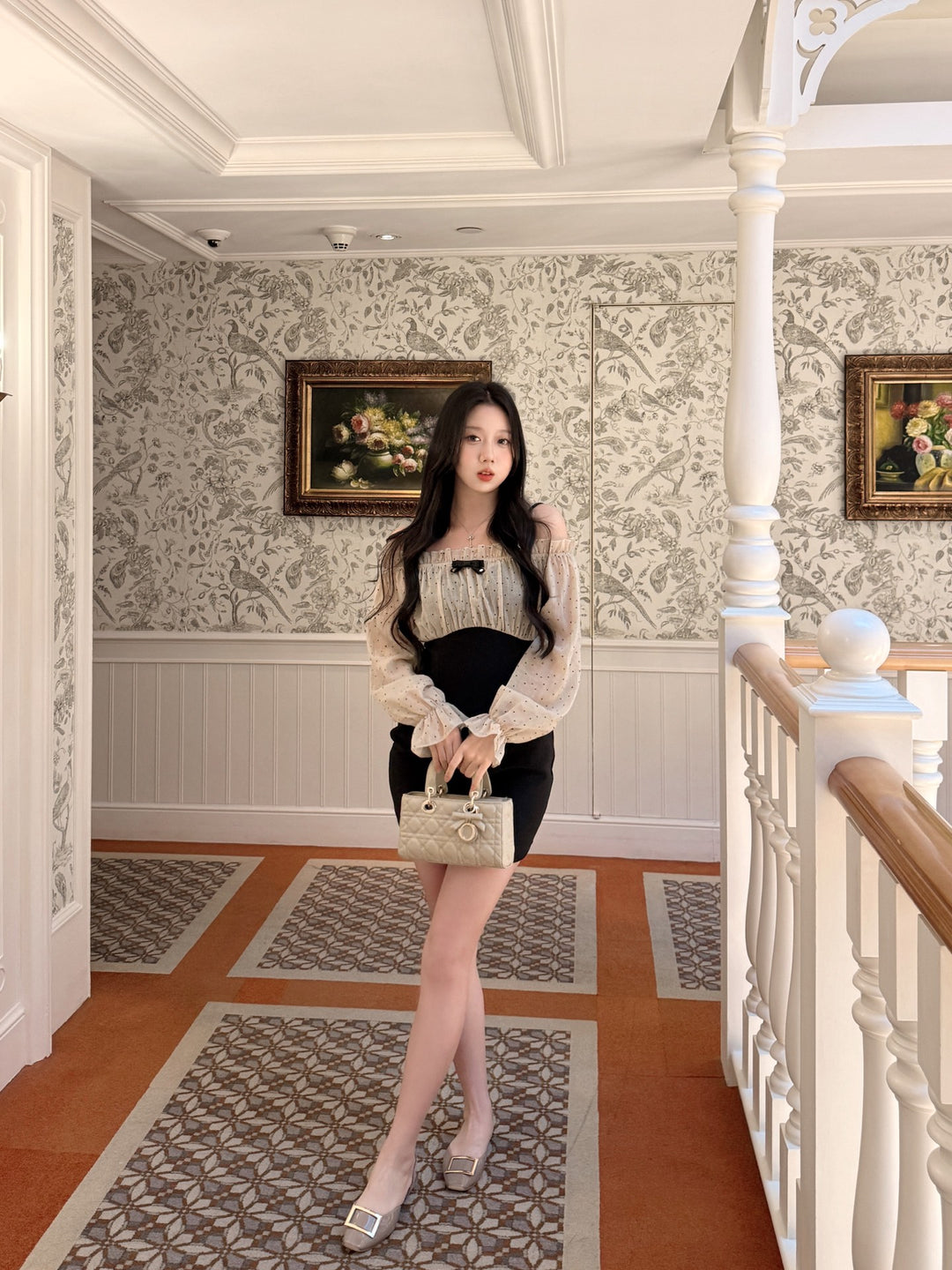 【dress】オフショルドットドッキングミニワンピース   N3772