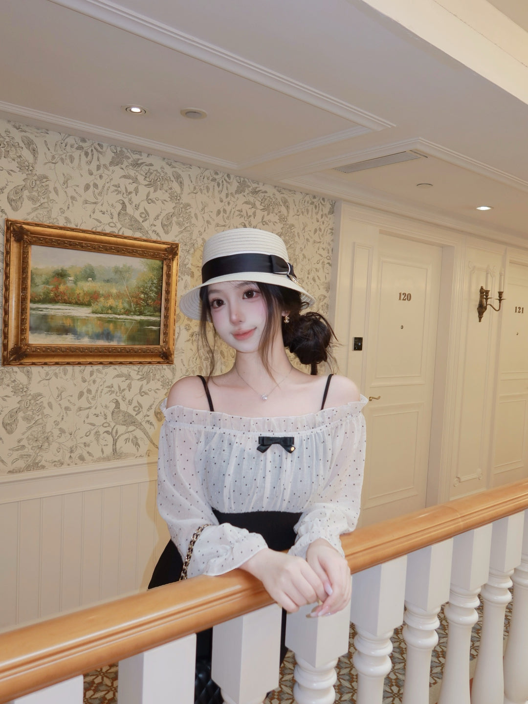【dress】オフショルドットドッキングミニワンピース   N3772