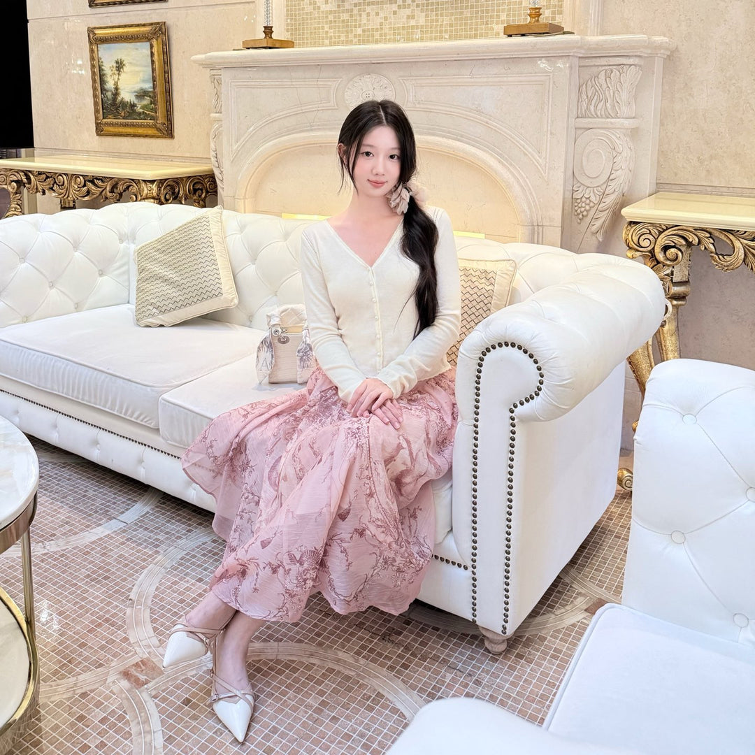 【set】ニットカーディガン×フレアスカートセット  N3773
