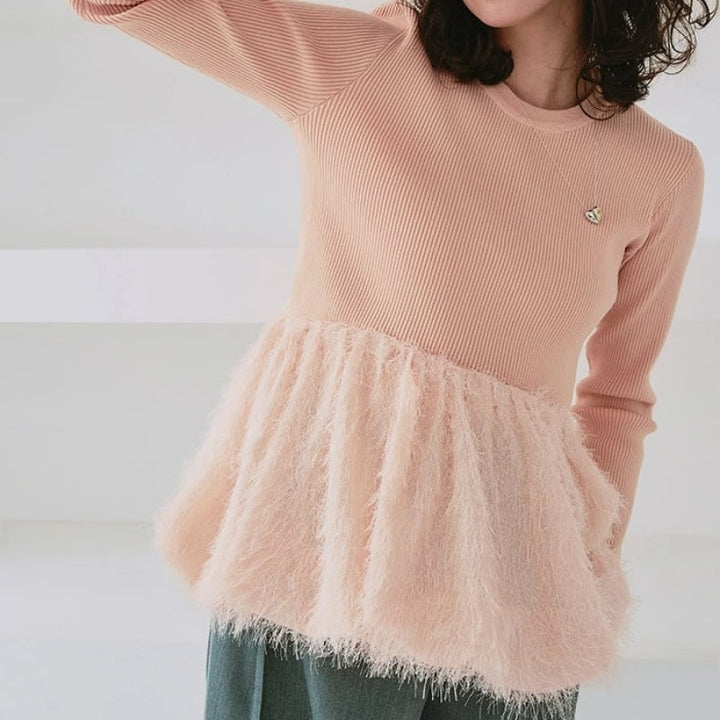 【tops】ペプラムシャギードッキングニットトップス　M28684