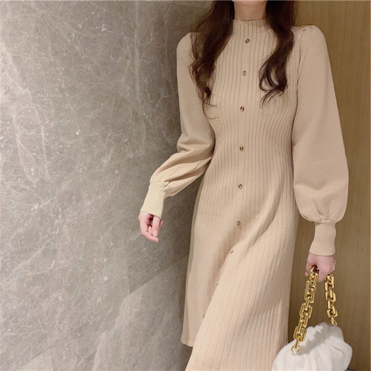 【dress】ボタンデザインニットワンピース　M26867